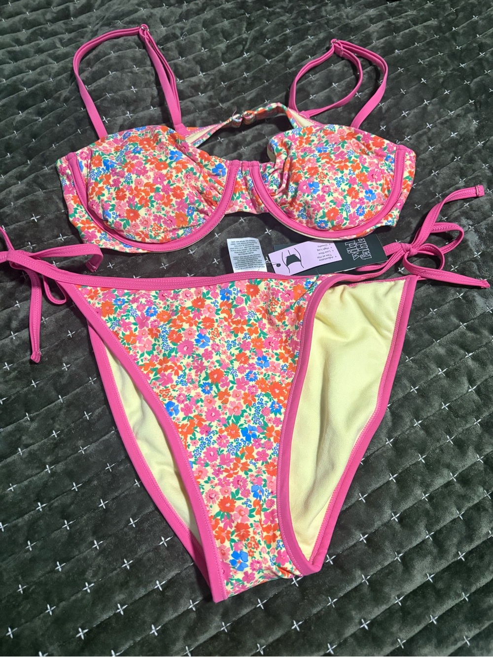 New Floral Pink Trim Two-Piece Swim Set